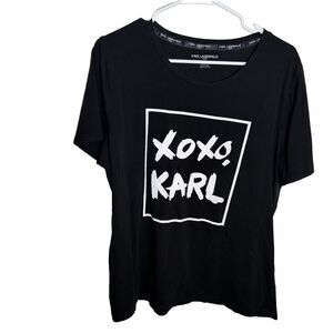 Karl Lagerfeld T-Shirt Women's Large Black Round Neck Short Sleeve Graphic Tee